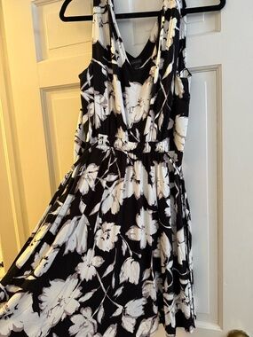 Paraphrase Black and White Floral Sleeveless Fit-and-Flare Dress